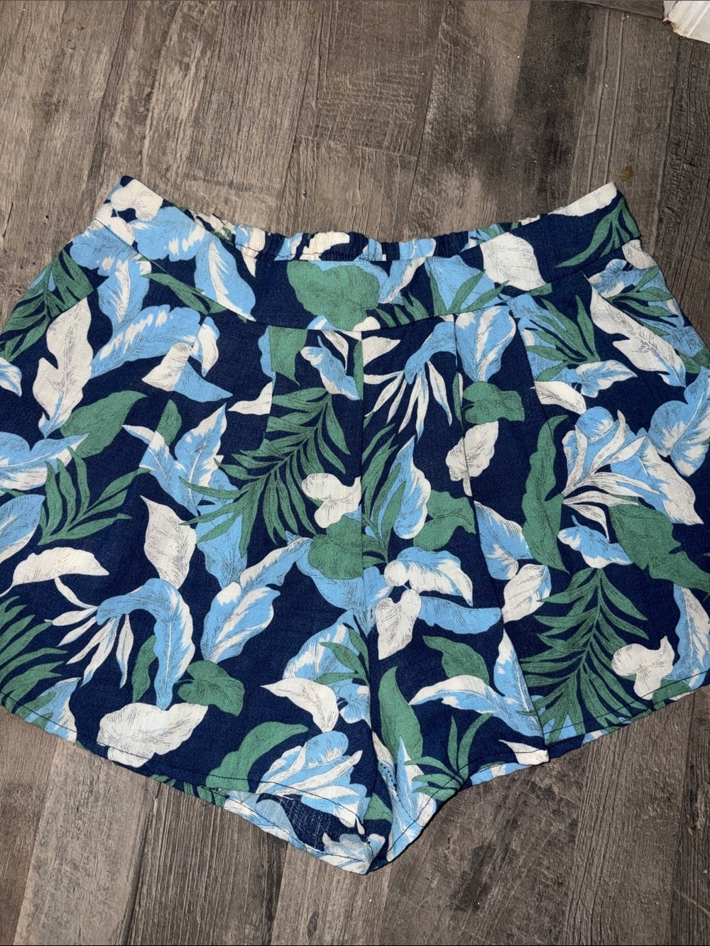 Tropical Print Women's Shorts - Navy/Blue/Green